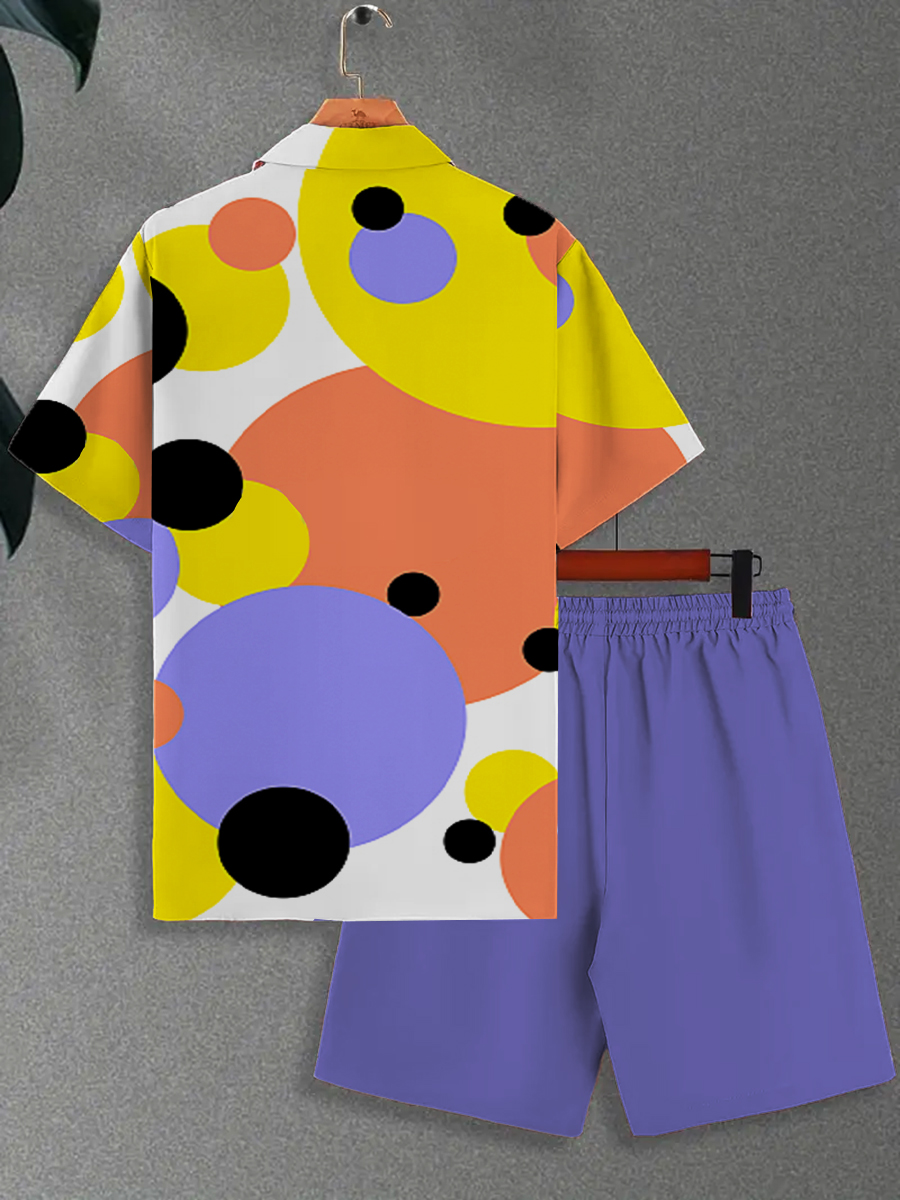 Men's Sets Polka Dot Button Down Two-Piece Shirt Shorts Set