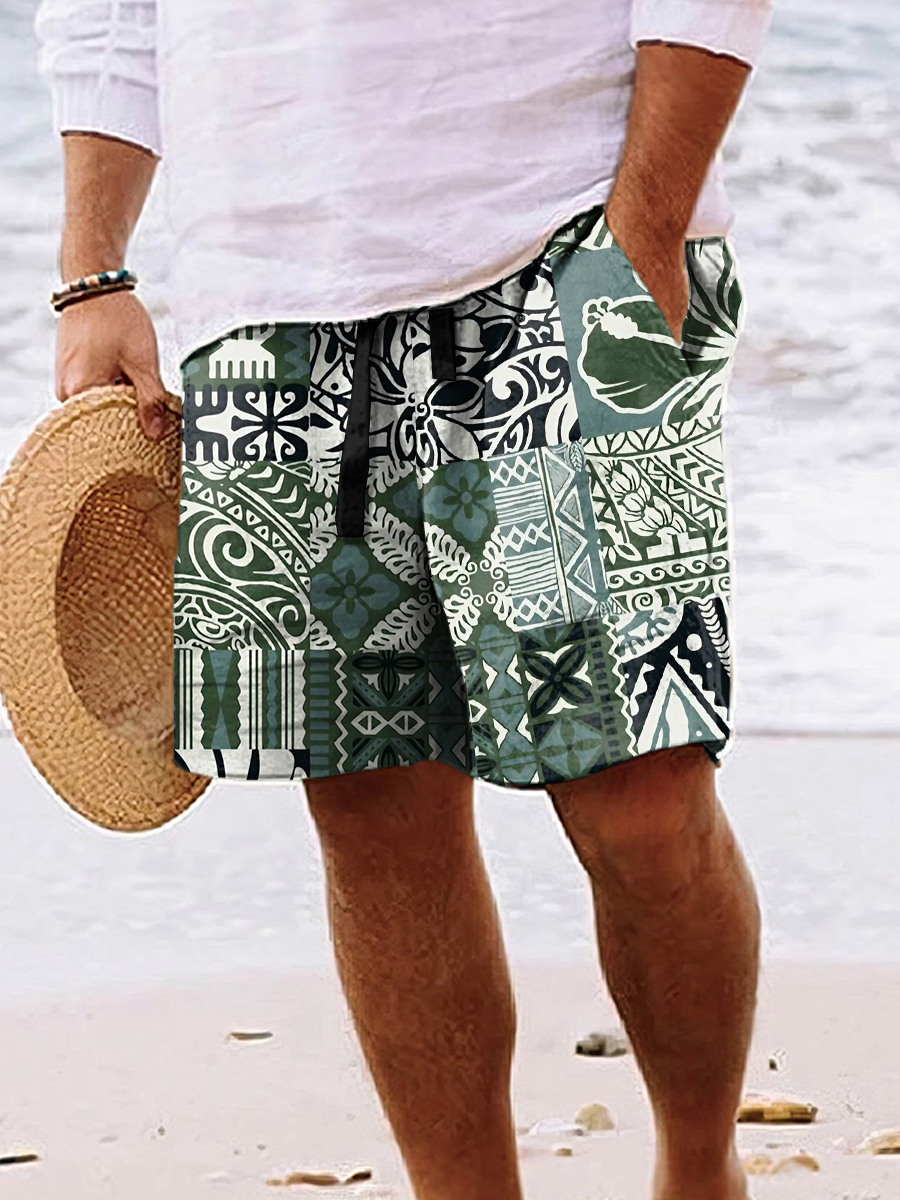 Men's Hawaiian Shorts Hawaii Plant Print Casual Beach Shorts