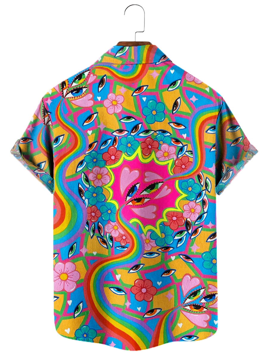 Men's Hawaiian Shirts Rainbow Eyes Print Aloha Shirts