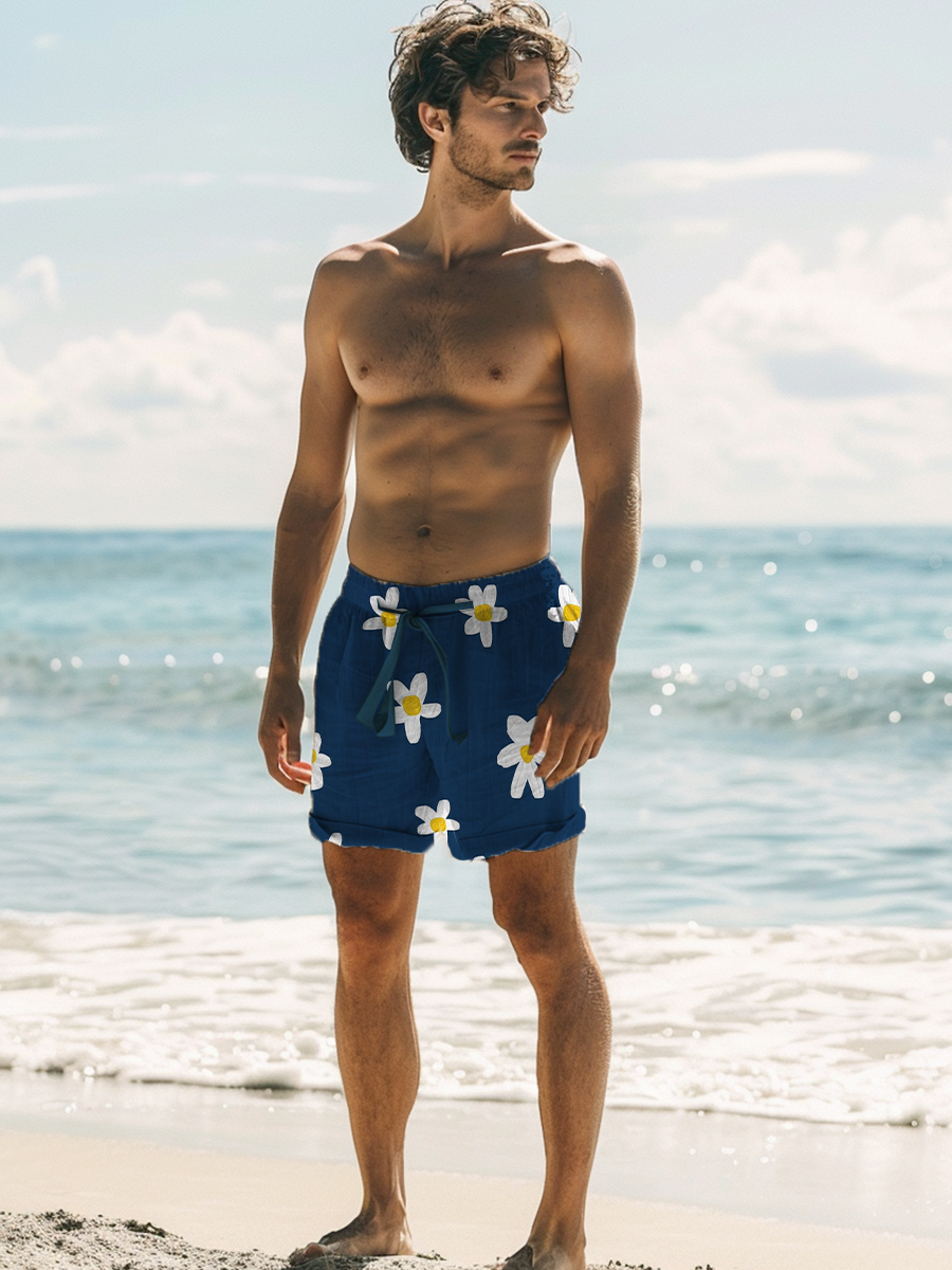 Men's Hawaiian Shorts Art Flowers Print Vacation Beach Shorts
