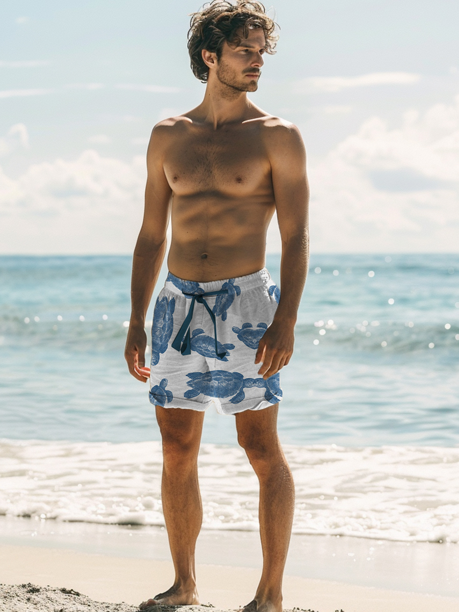 Men's Hawaiian Shorts Turtle Print Vacation Beach Shorts