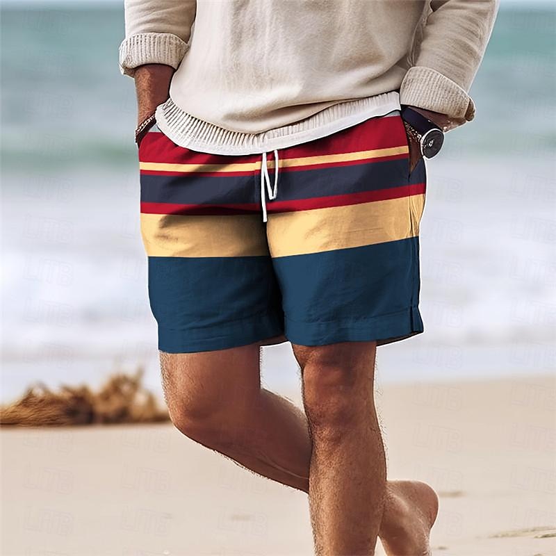 Men's Shorts Holiday Retro Stripes Print Beach Shorts