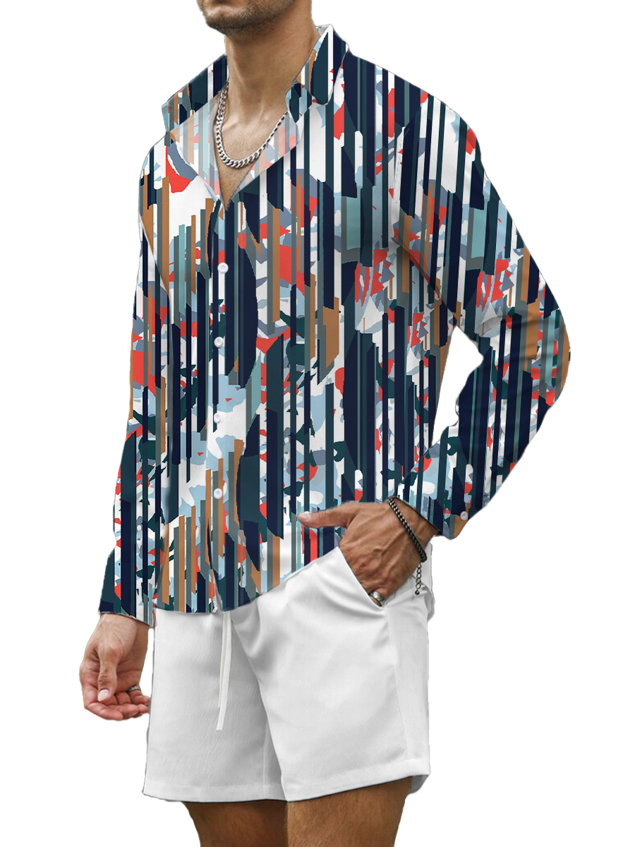 Men's Sets Art Stripes Print Two-Piece Shirt Shorts Set