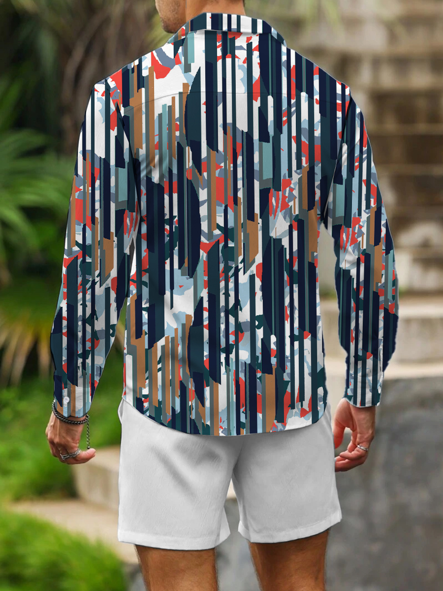 Men's Sets Art Stripes Print Two-Piece Shirt Shorts Set