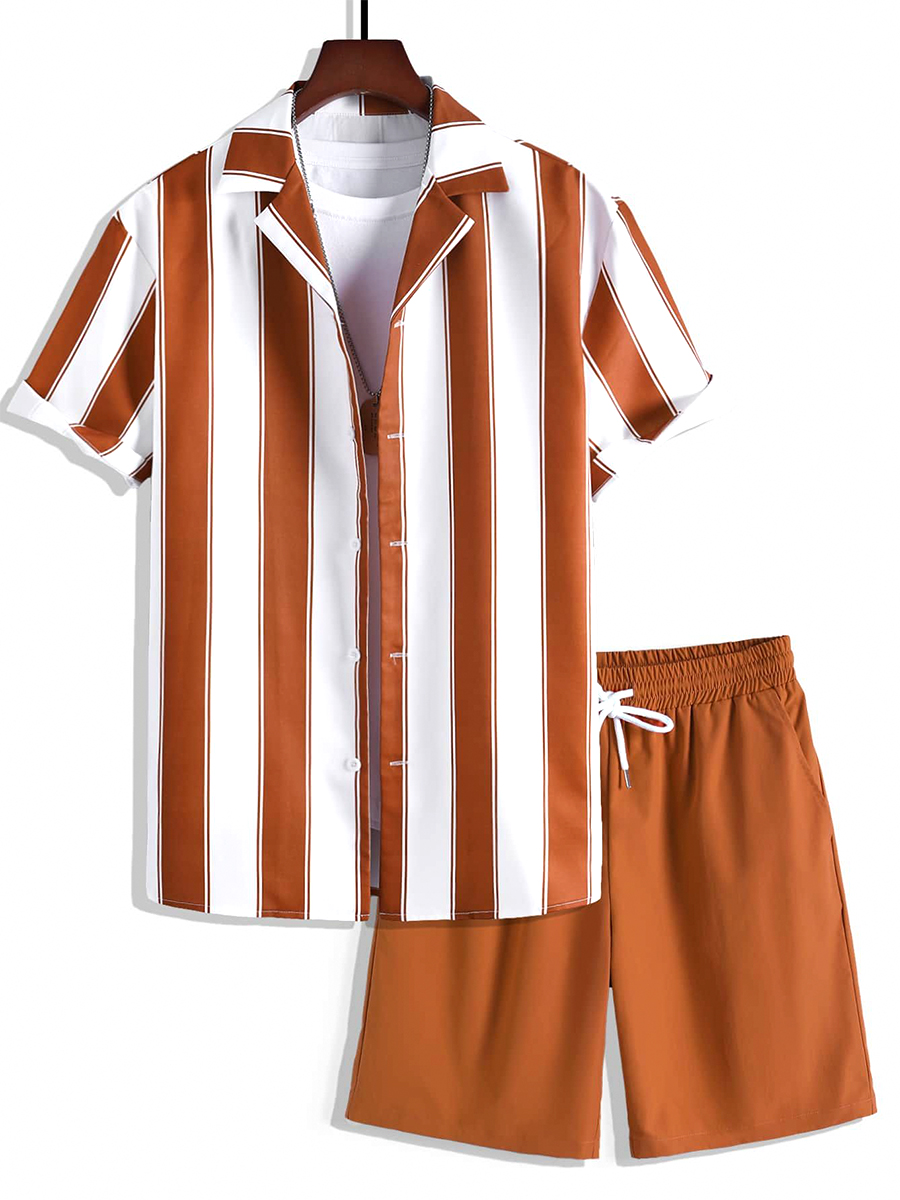 Men's Sets Stripes Print Two-Piece Shirt Shorts Set