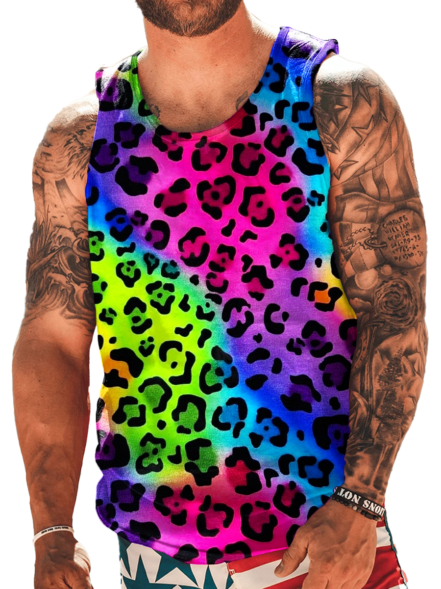 Men's Rainbow Leopard Print Tank Top Muscle Tee