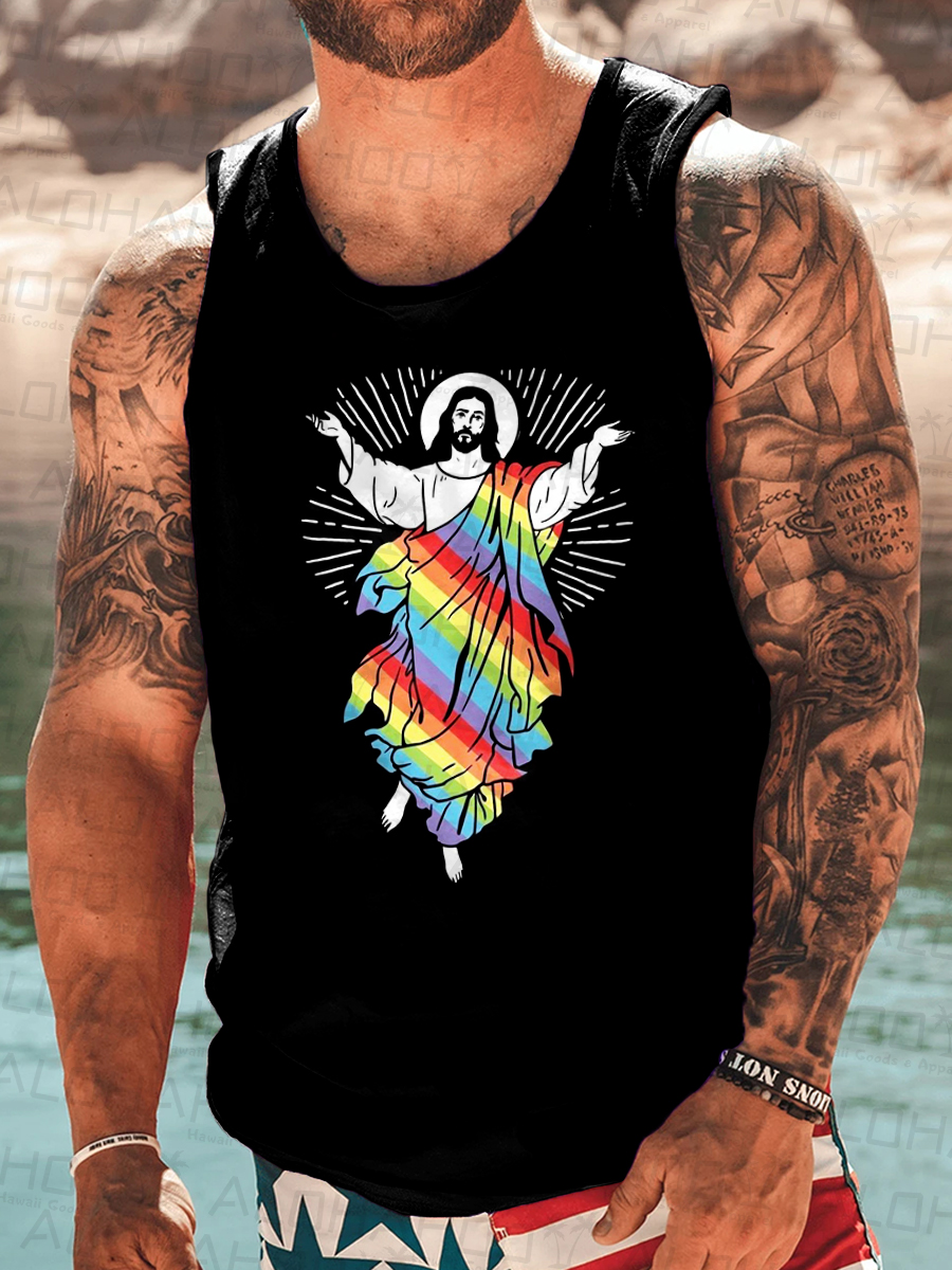 Men's Tank Top Pride Jesus Print Crew Neck Tank T-Shirt Muscle Tee