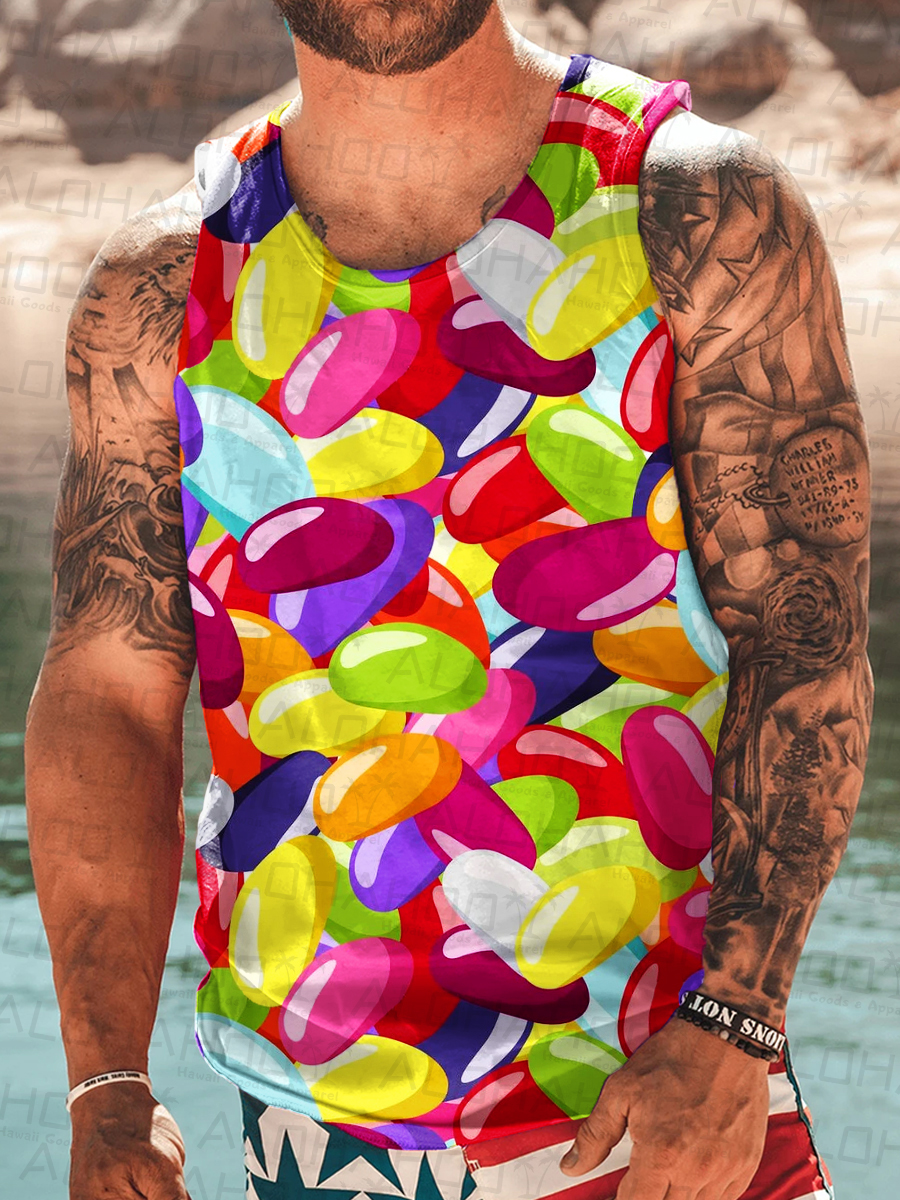 Men's Tank Top Colorful Candy Print Crew Neck Tank T-Shirt