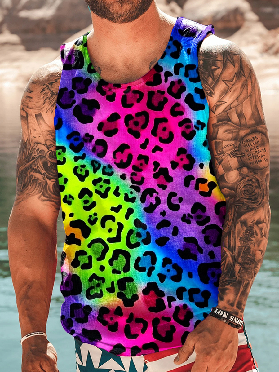 Men's Rainbow Leopard Print Tank Top Muscle Tee