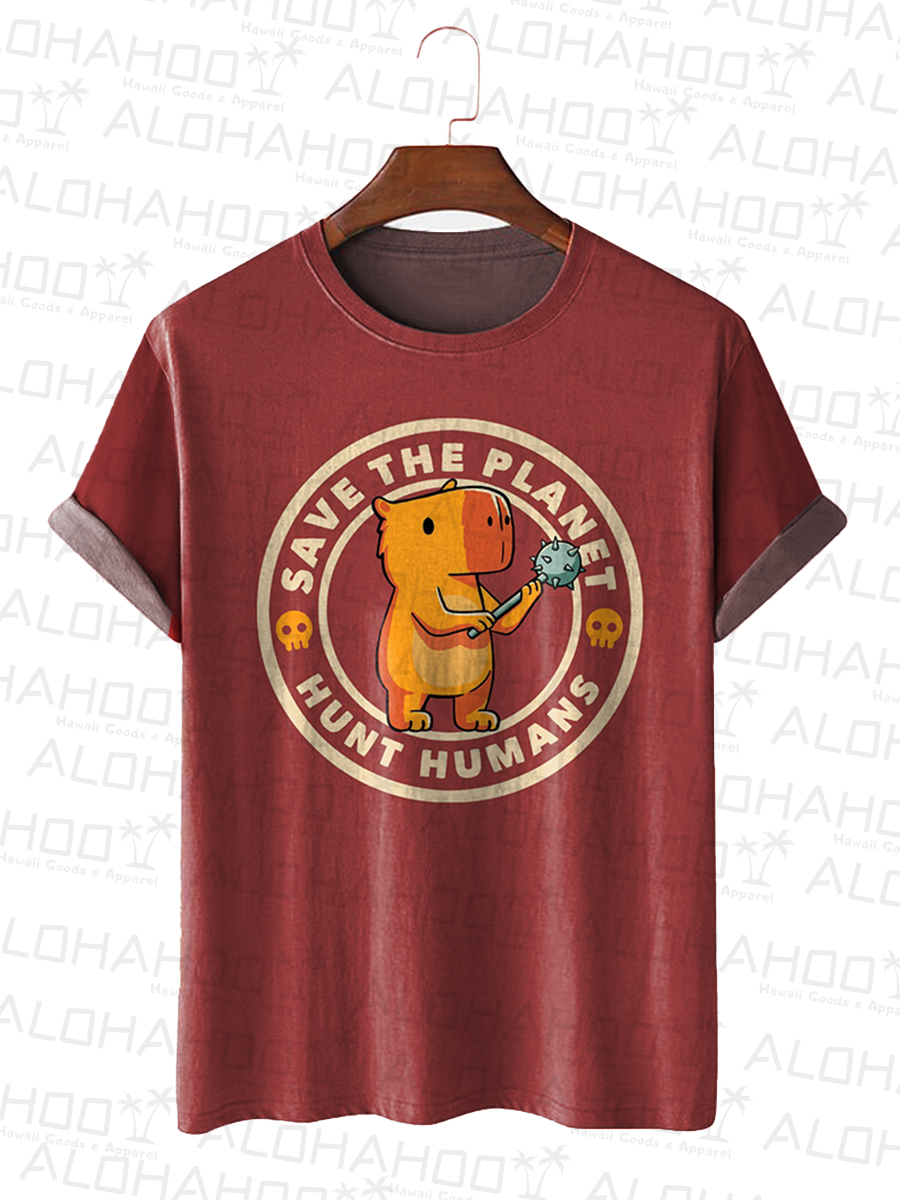 Men's Save The Planet Hunt Humans Print T-Shirt