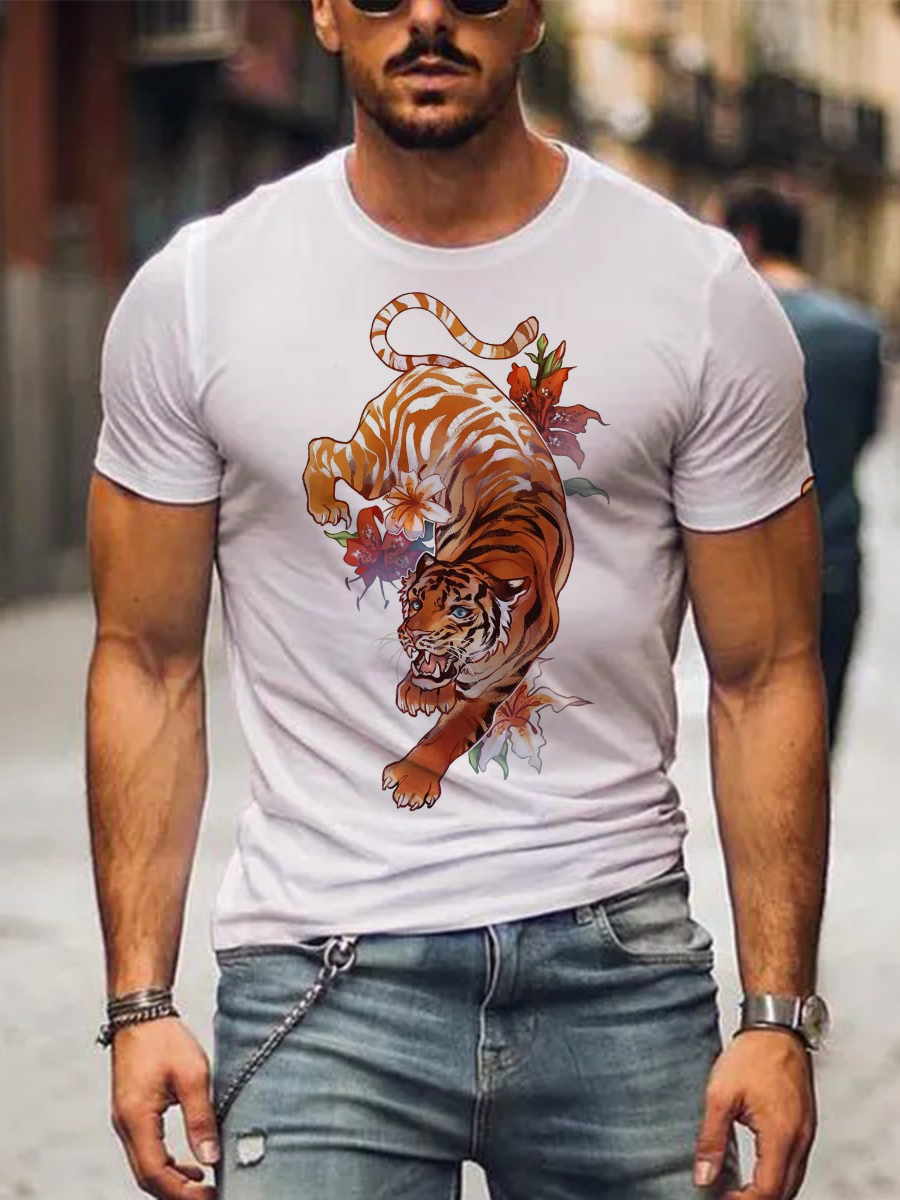 Men's Aloha T-shirt Tiger Print T-shirt