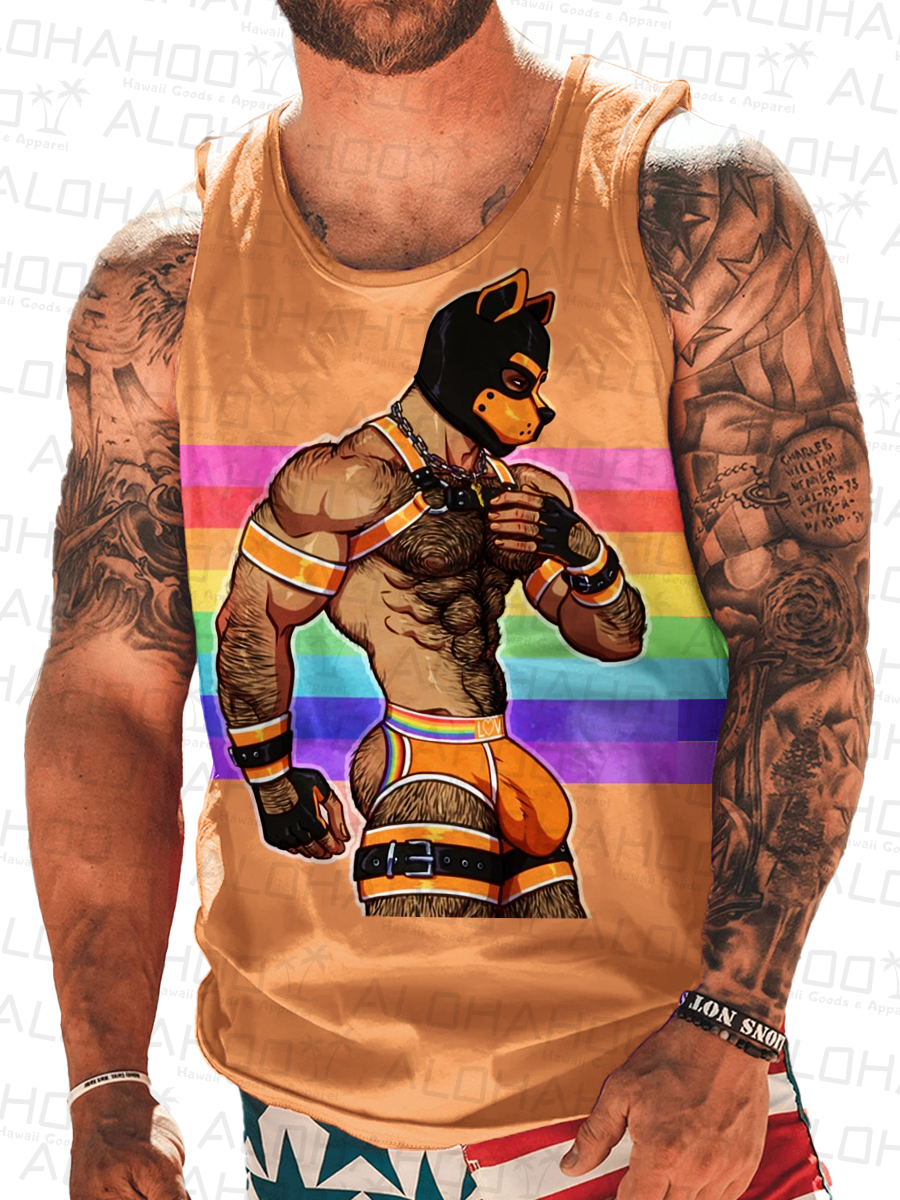 Men's Fun Pride Art Dog Print Tank Top Muscle Tee