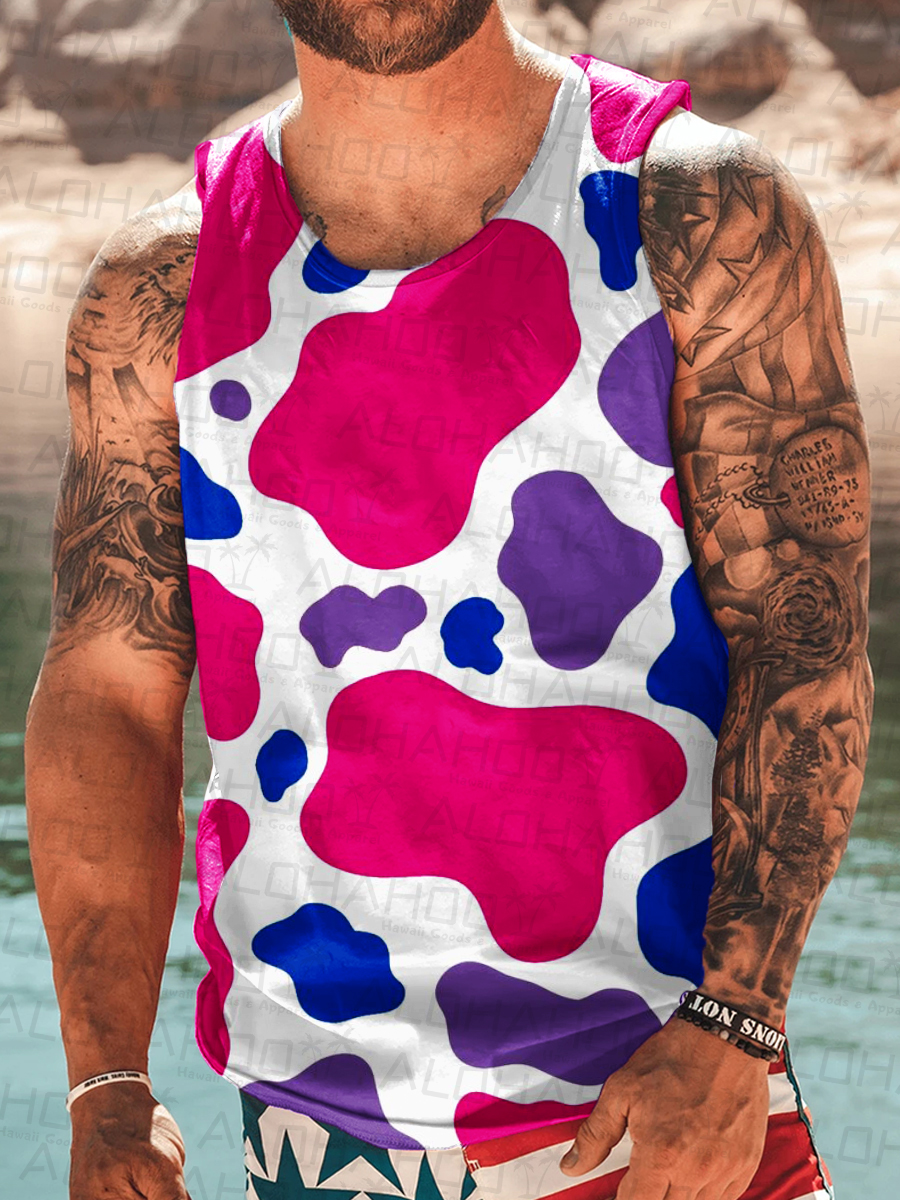 Men's Tank Top Bisexual Cow Pattern Print Crew Neck Tank T-Shirt Muscle Tee