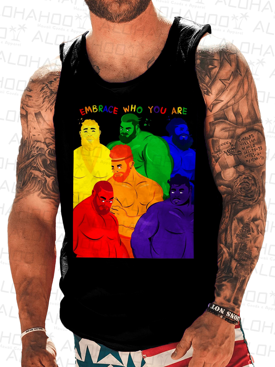 Men's Fun And Sexy Embrace Who You Are Print Tank Top Muscle Tee