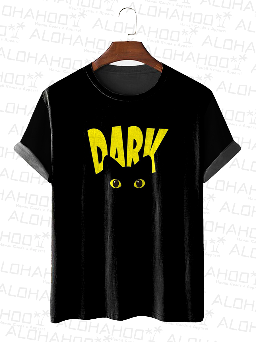 Men's Black Cat In Dark Print T-Shirt