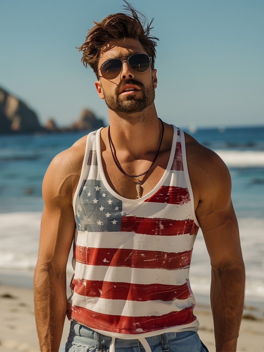Men's Independence Flag Print Tank Top Muscle Tee