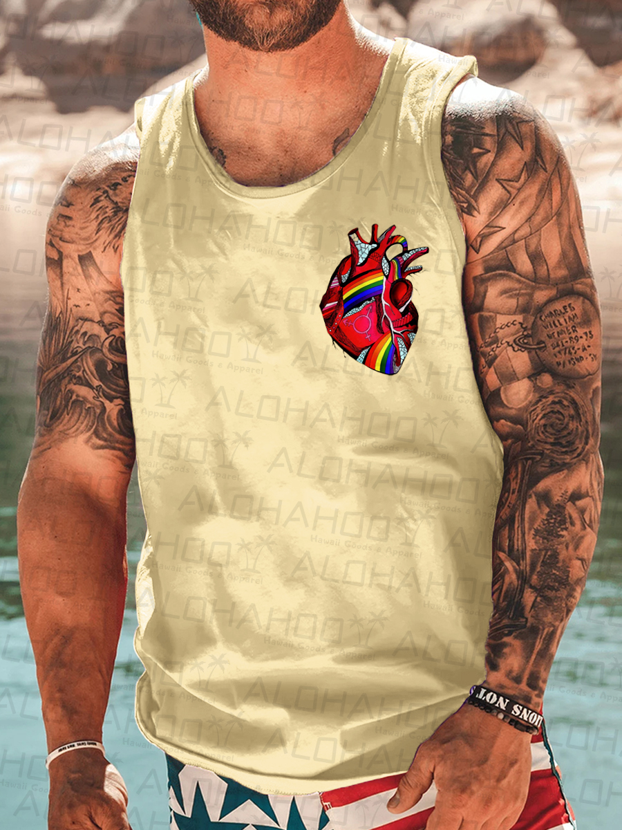 Men's Heart Print Tank Top Muscle Tee
