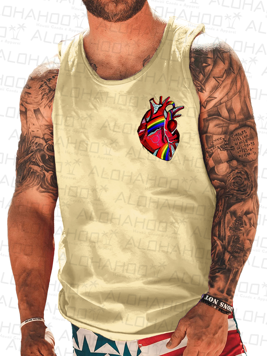 Men's Heart Print Tank Top Muscle Tee