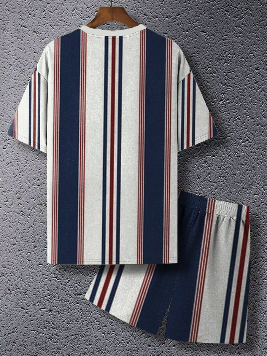 Men's Sets Colorful Stripes Pattern Two-Piece T-shirt Shorts Set