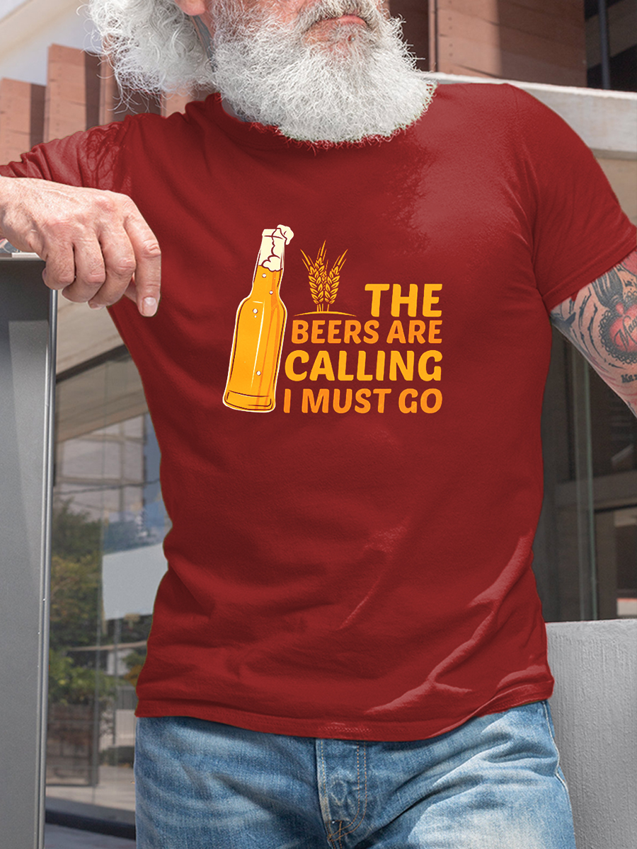 Men's Casual T-shirt The Beers Are Calling I Must Go Print Short Sleeve T-Shirt
