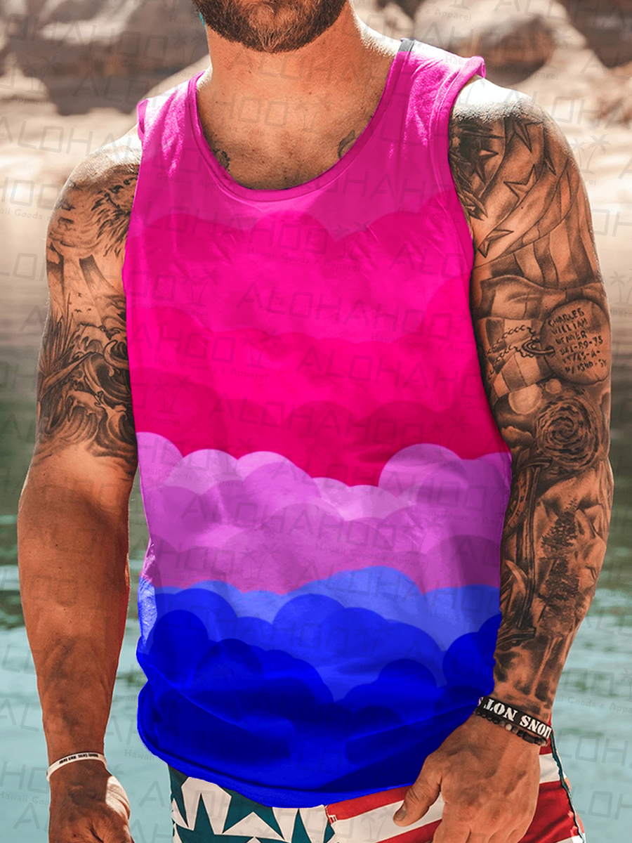 Men's Tank Top Bisexual Wavy Print Crew Neck Tank T-Shirt Muscle Tee