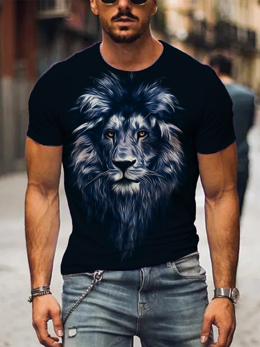 Men's T-shirt Lion Print Short Sleeve T-Shirt