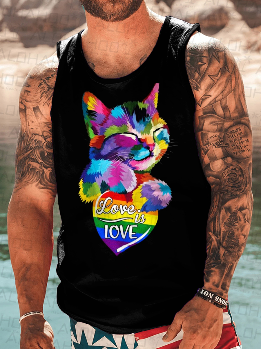 Men's Tank Top Pride Cat Print Crew Neck Tank T-Shirt Muscle Tee