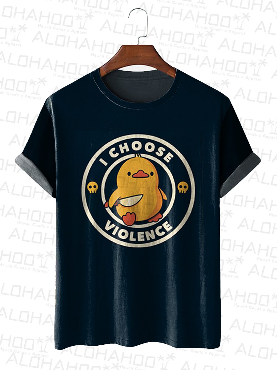 Men's I Choose Violence Cute Duck Print T-Shirt