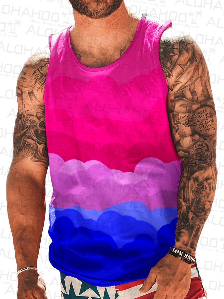 Men's Tank Top Bisexual Wavy Print Crew Neck Tank T-Shirt Muscle Tee