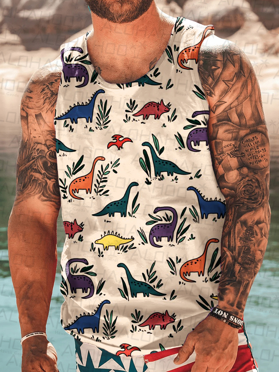 Men's Dinosaur Print Tank Top Muscle Tee