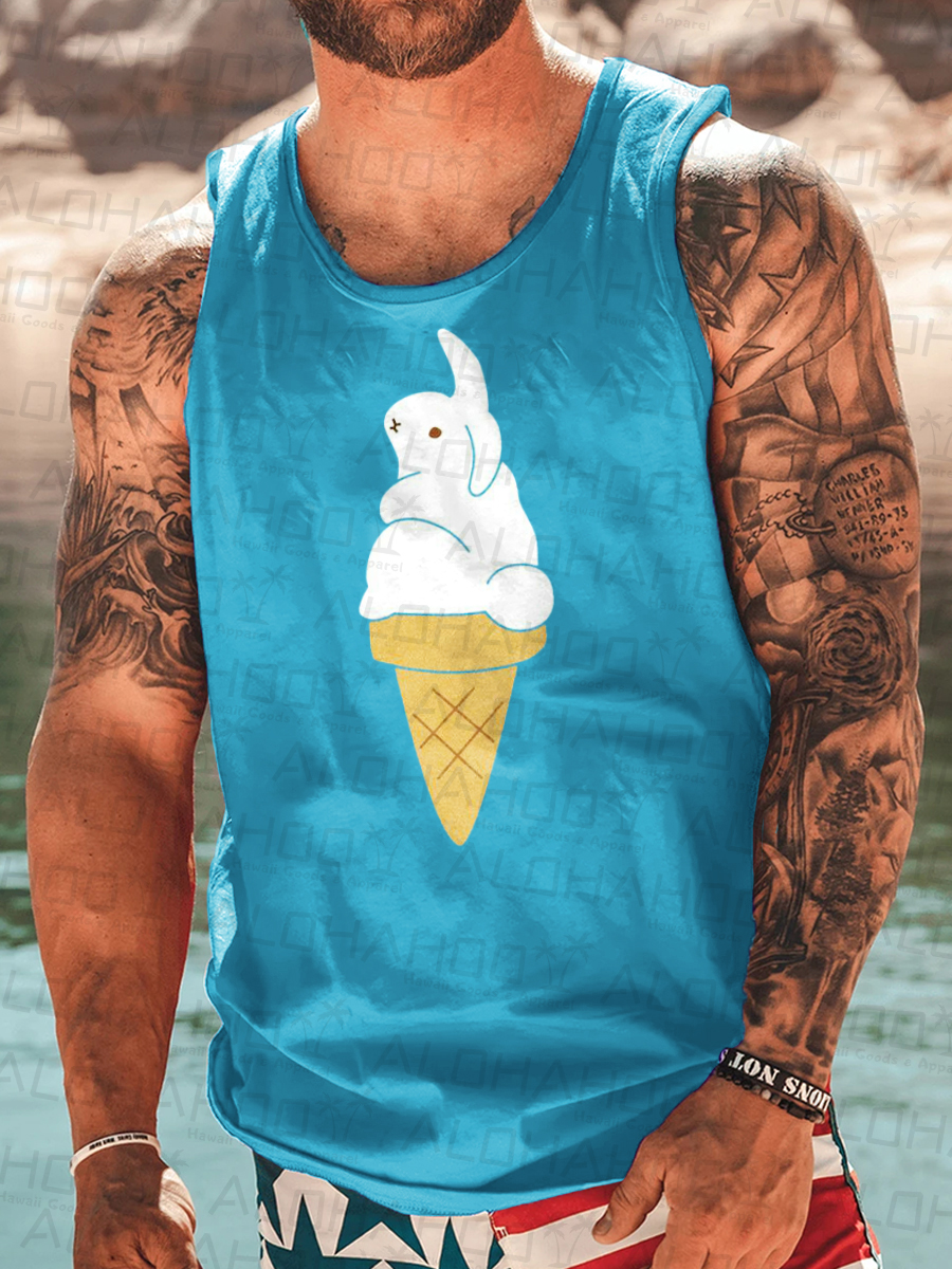 Men's Rabbit Print Crew Neck Tank Top Muscle Tee