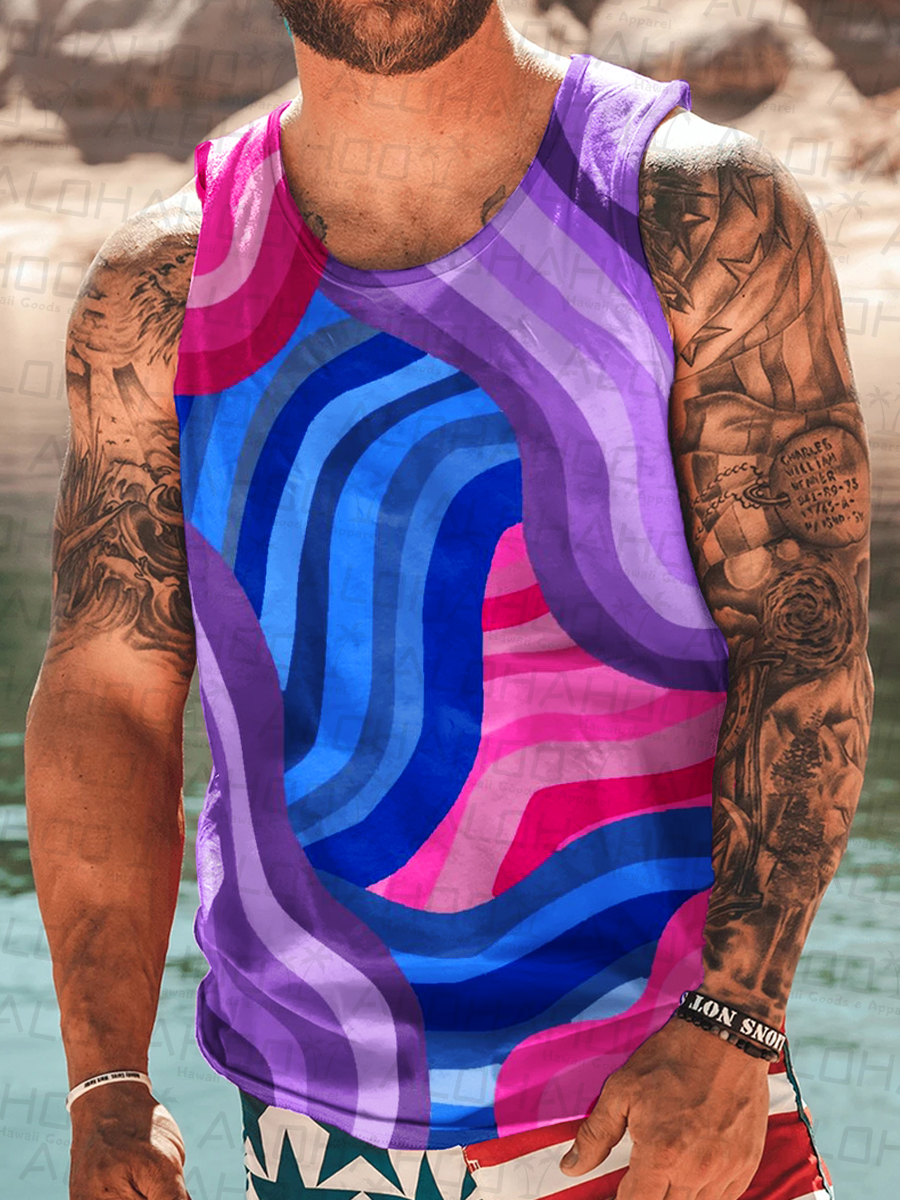 Men's Tank Top Bisexual Flag Art Design Print Crew Neck Tank T-Shirt Muscle Tee