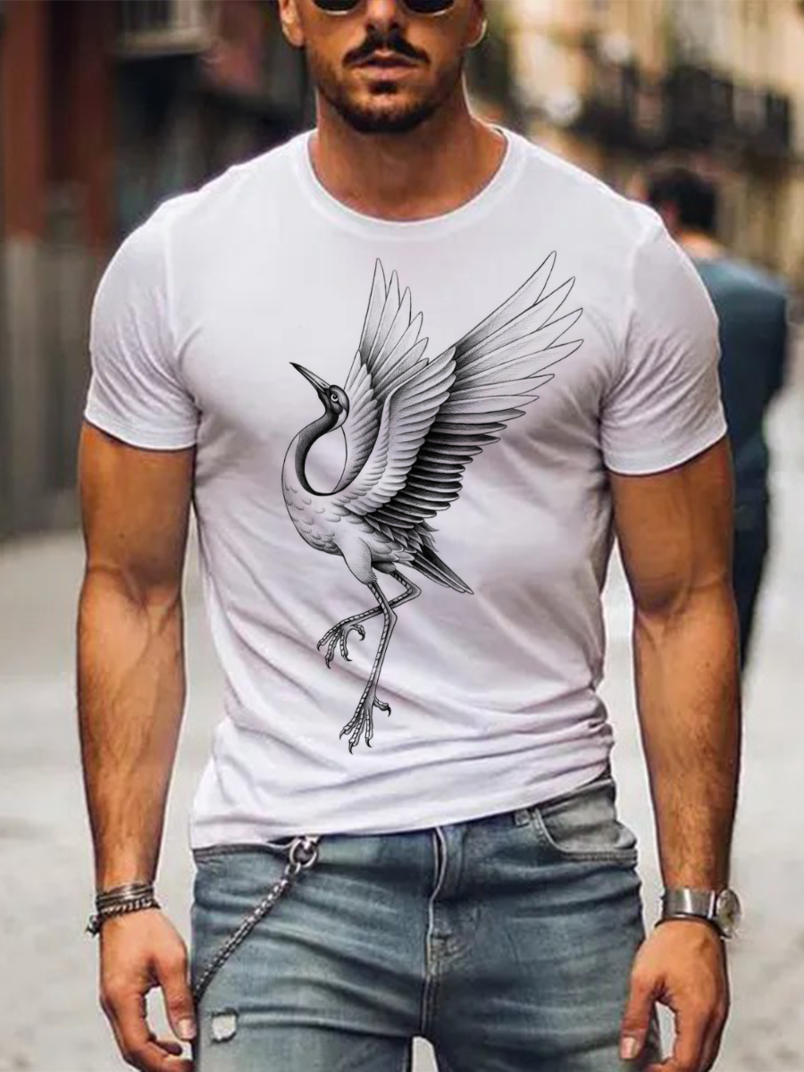 Men's Aloha T-shirt Crane Print T-shirt