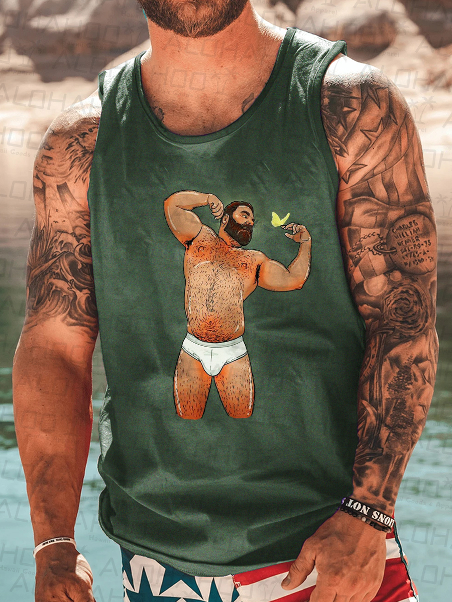 Men's Tank Top Muscular Man Art Print Crew Neck Tank T-Shirt