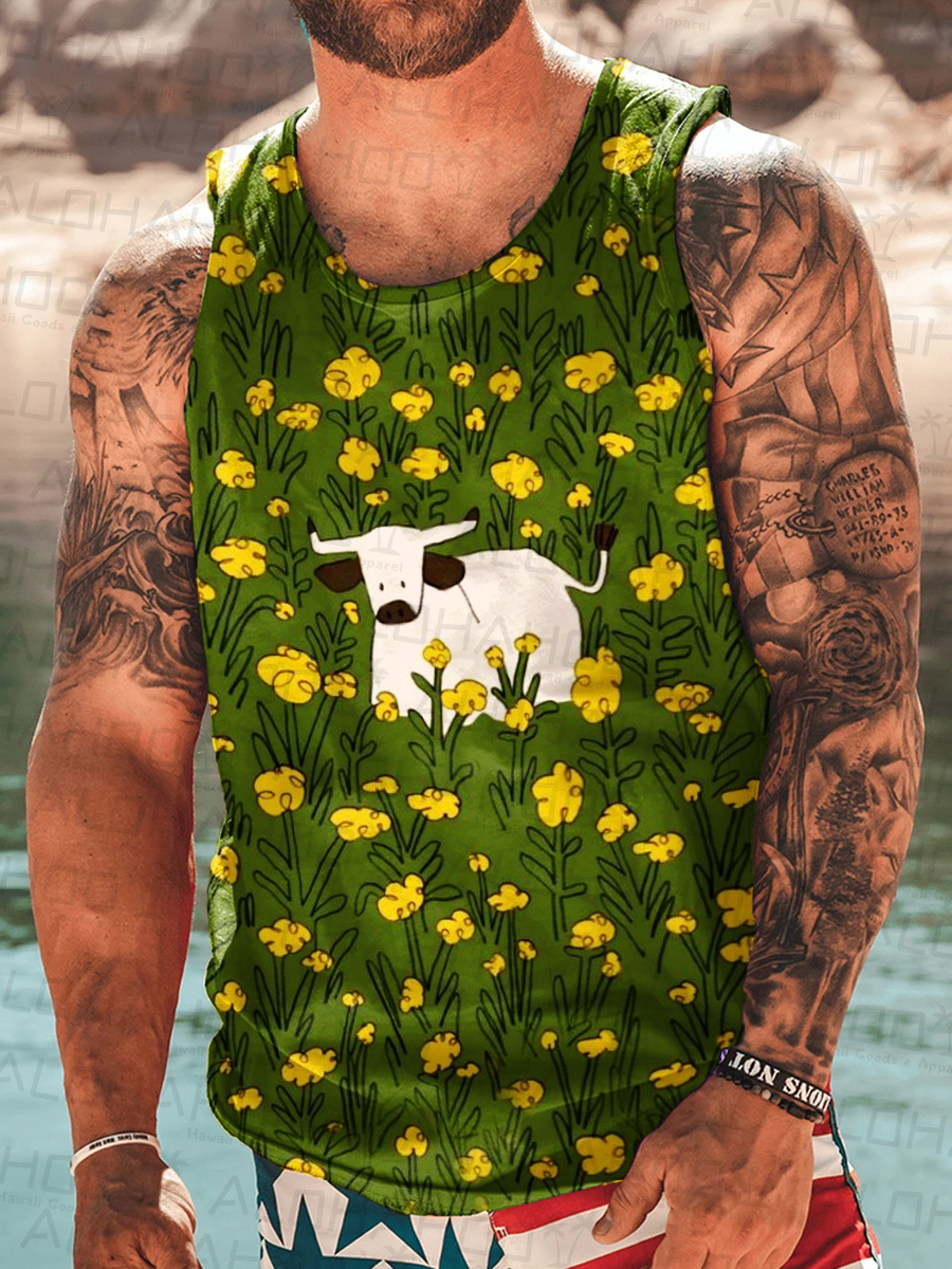 Men's Cow Print Tank Top Muscle Tee