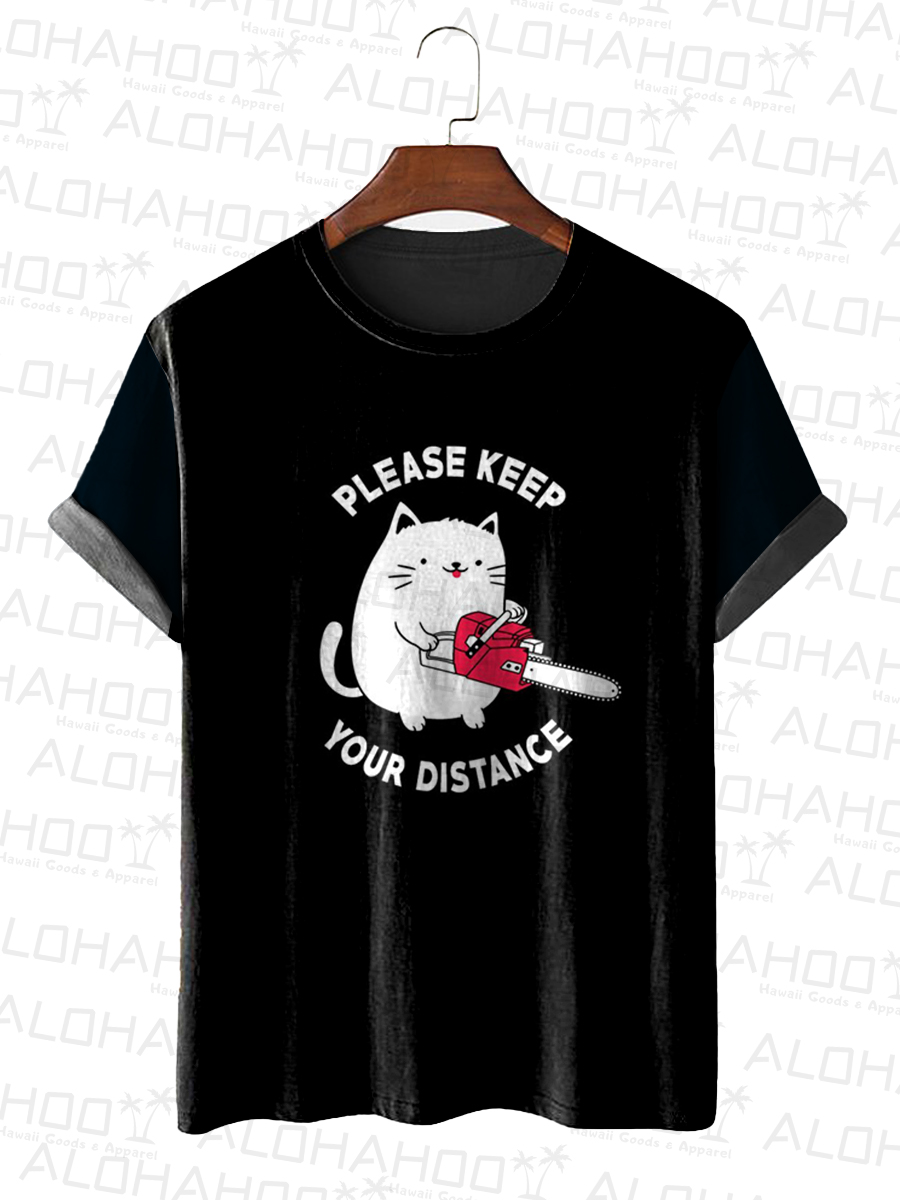 Men's Please Keep Your Distance Cat Print T-Shirt