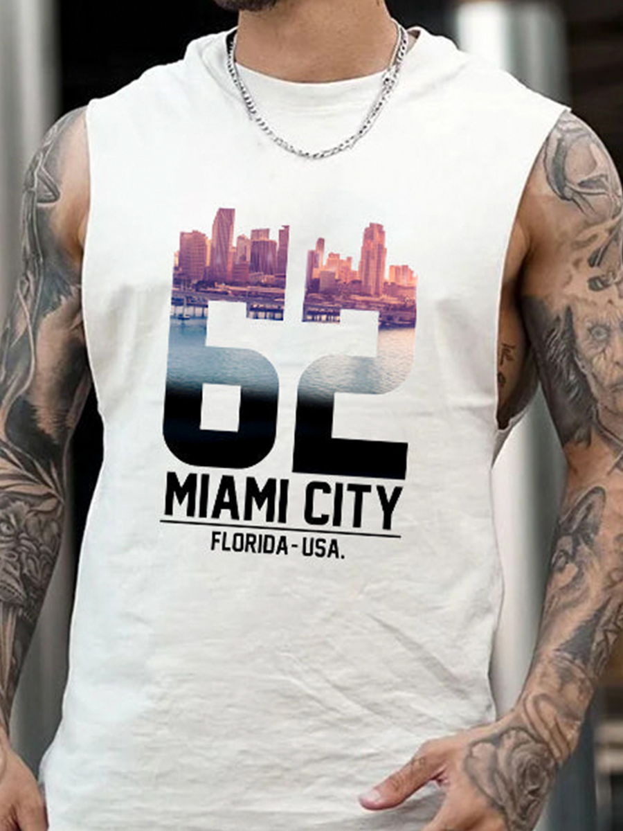Men's Tank Top 62 Miami City Florida USA Print Crew Neck Tank T-Shirt