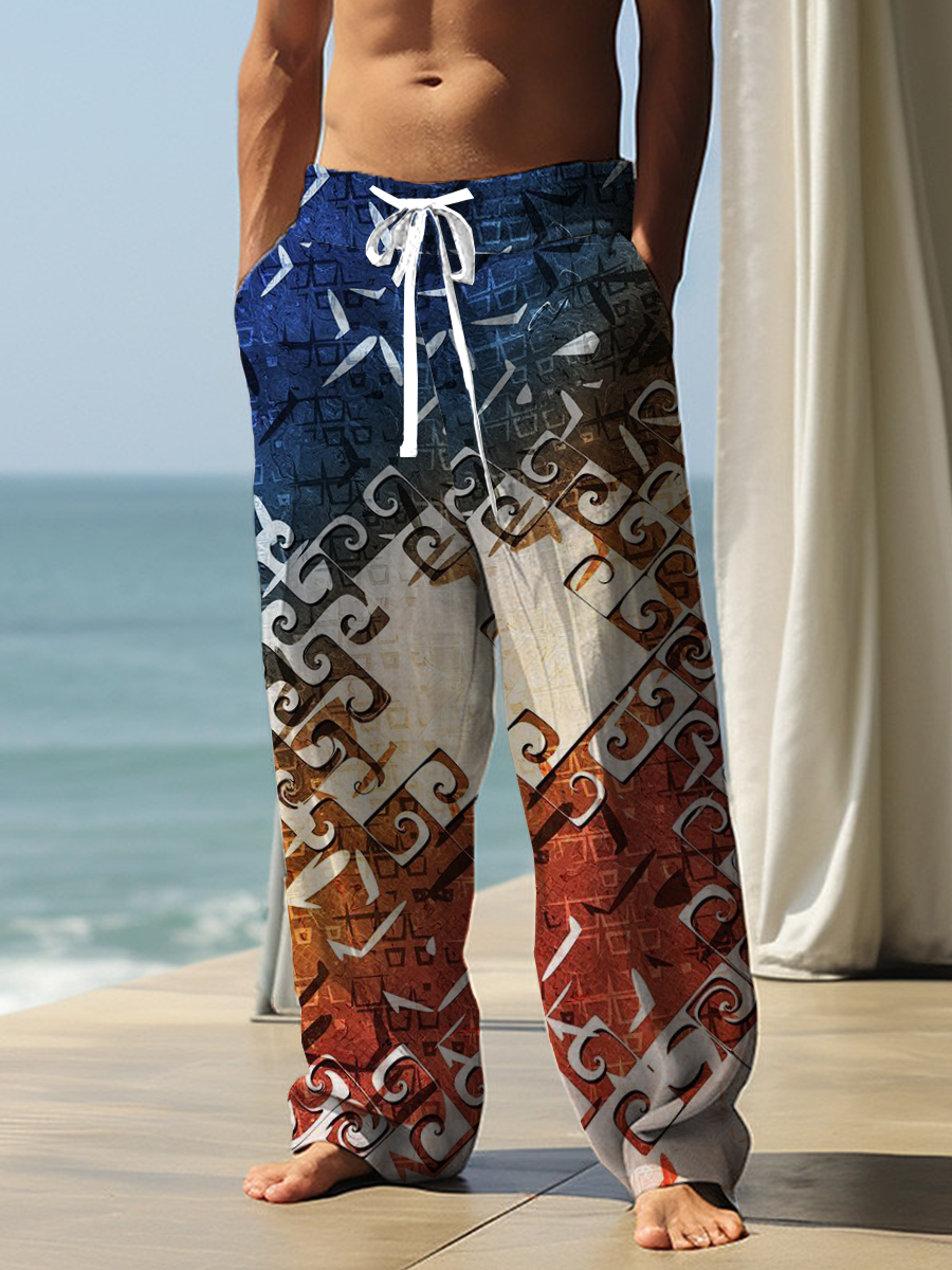 Men's Casual Pants Art Gradient Plaid Pattern Print Pants