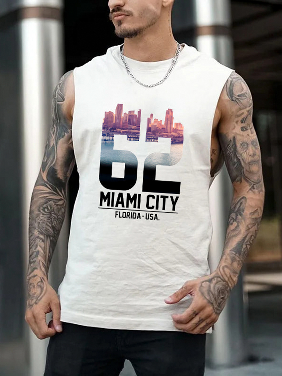 Men's Tank Top 62 Miami City Florida USA Print Crew Neck Tank T-Shirt