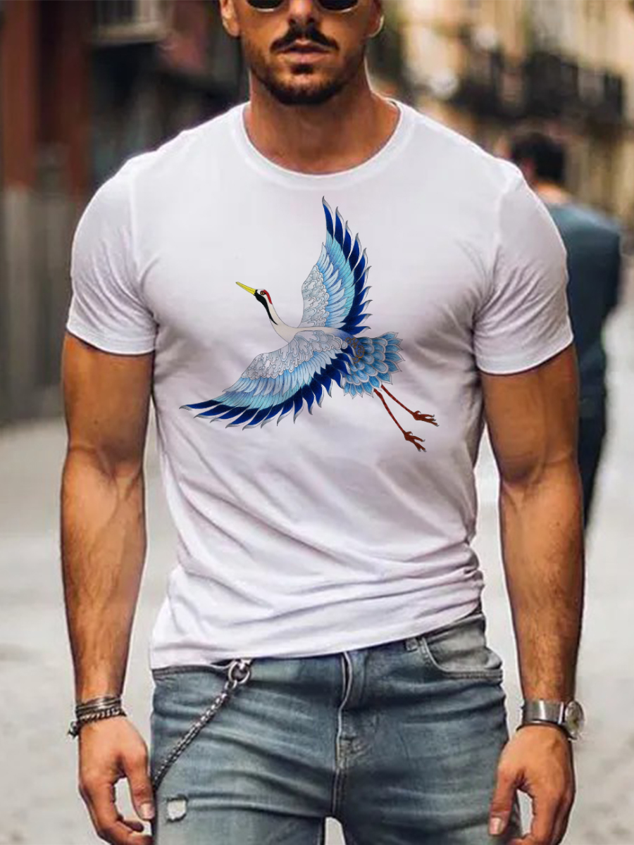 Men's Aloha T-shirt Art Flying Crane Print T-shirt