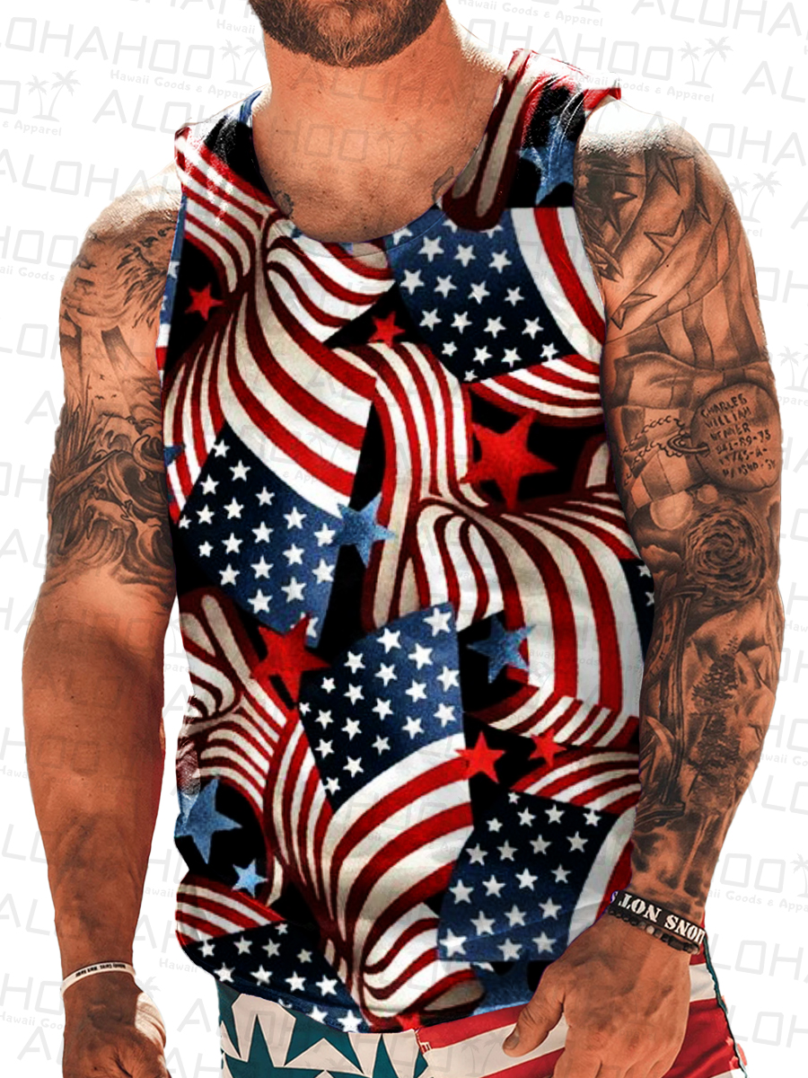 Men's Happy Independence Day Print Tank Top Muscle Tee