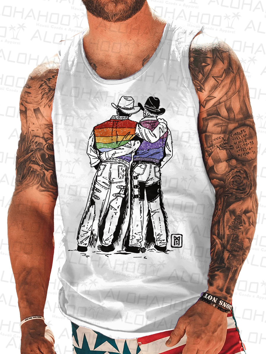 Men's Tank Top Pride Cowboys Art Print Crew Neck Tank T-Shirt