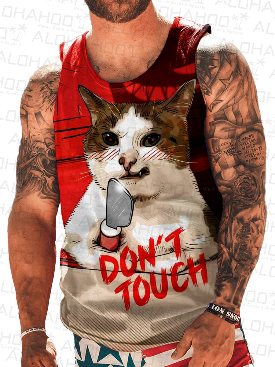 Men's Don't Touch Print Crew Neck Tank Top Muscle Tee