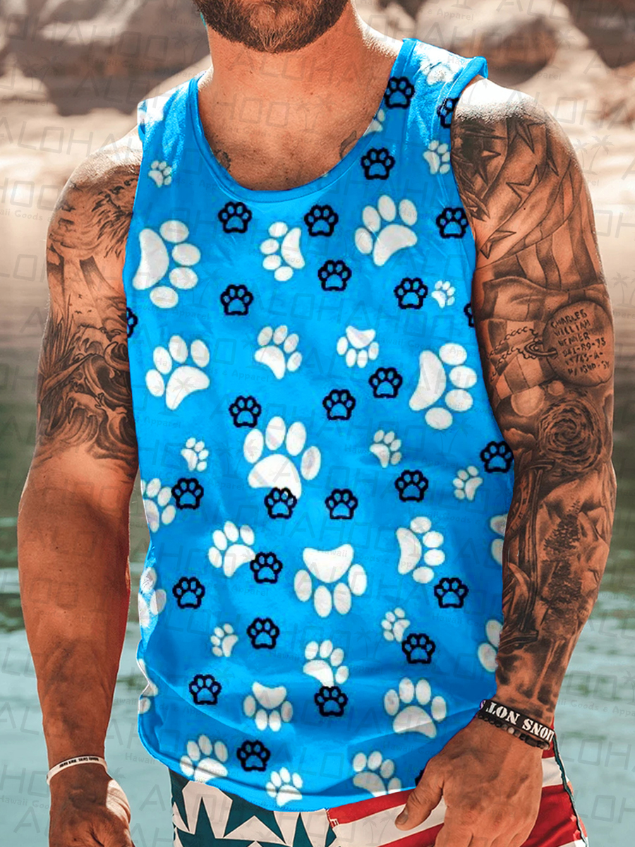 Men's Dog Paw Print Tank Top Muscle Tee