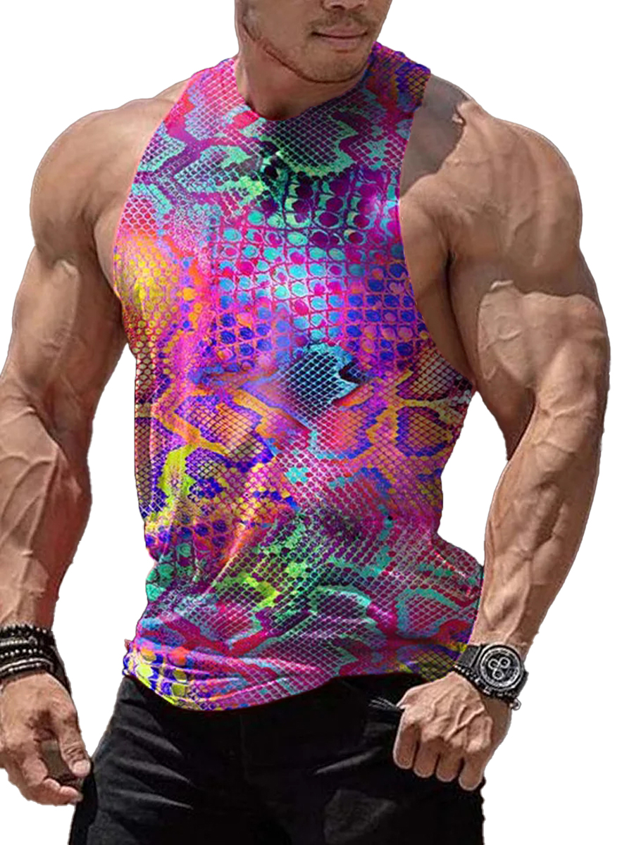 Men's Tank Top Python Pattern Art Print Crew Neck Tank T-Shirt