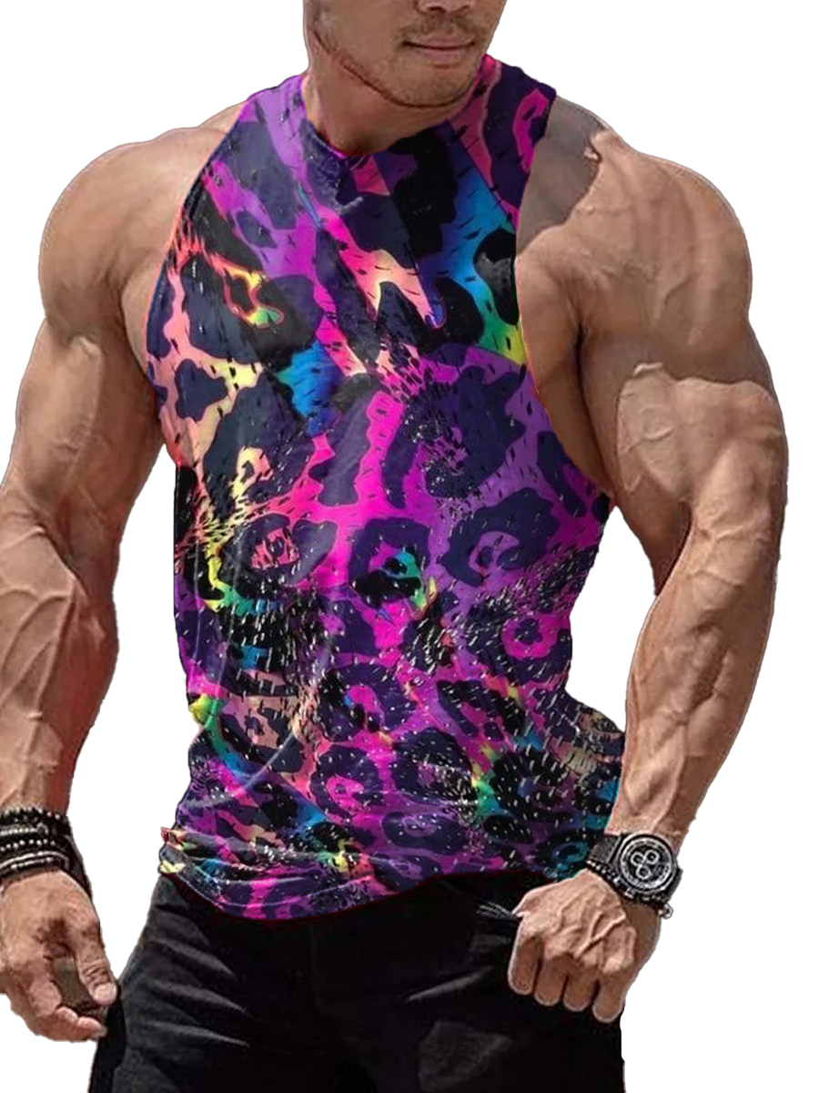 Men's Tank Top Leopard Fur Art Print Crew Neck Tank T-Shirt