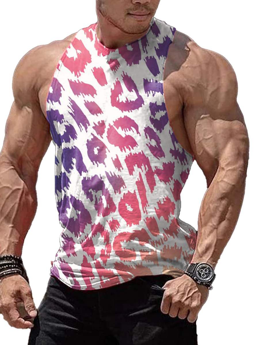Men's Tank Top Leopard Art Print Crew Neck Tank T-Shirt