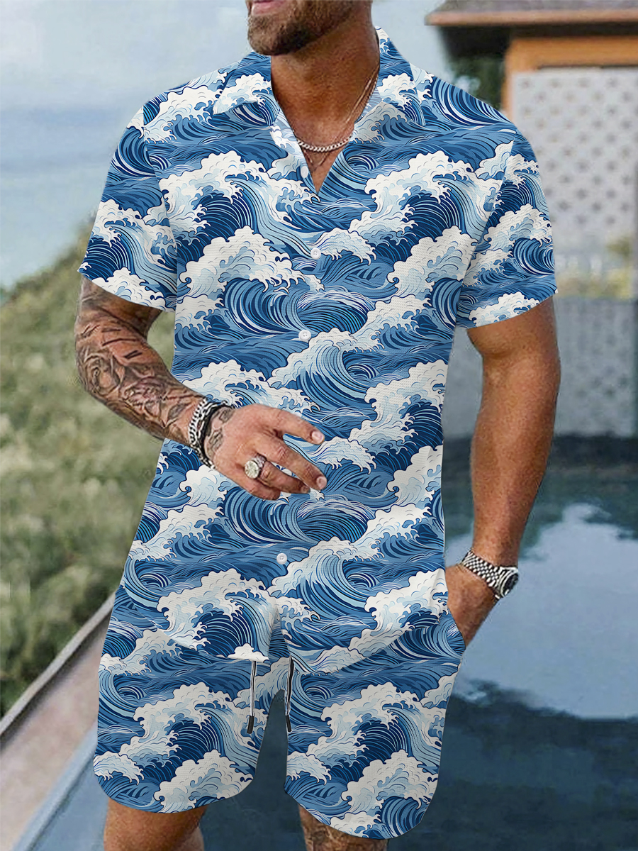Men's Sets Art Wave Print Two Piece Sets