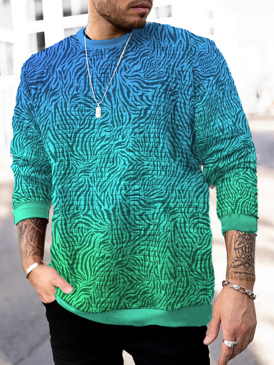 Men's Square Pattern Sweatshirt Gradient Color Pattern Print Long Sleeve Sweatshirt