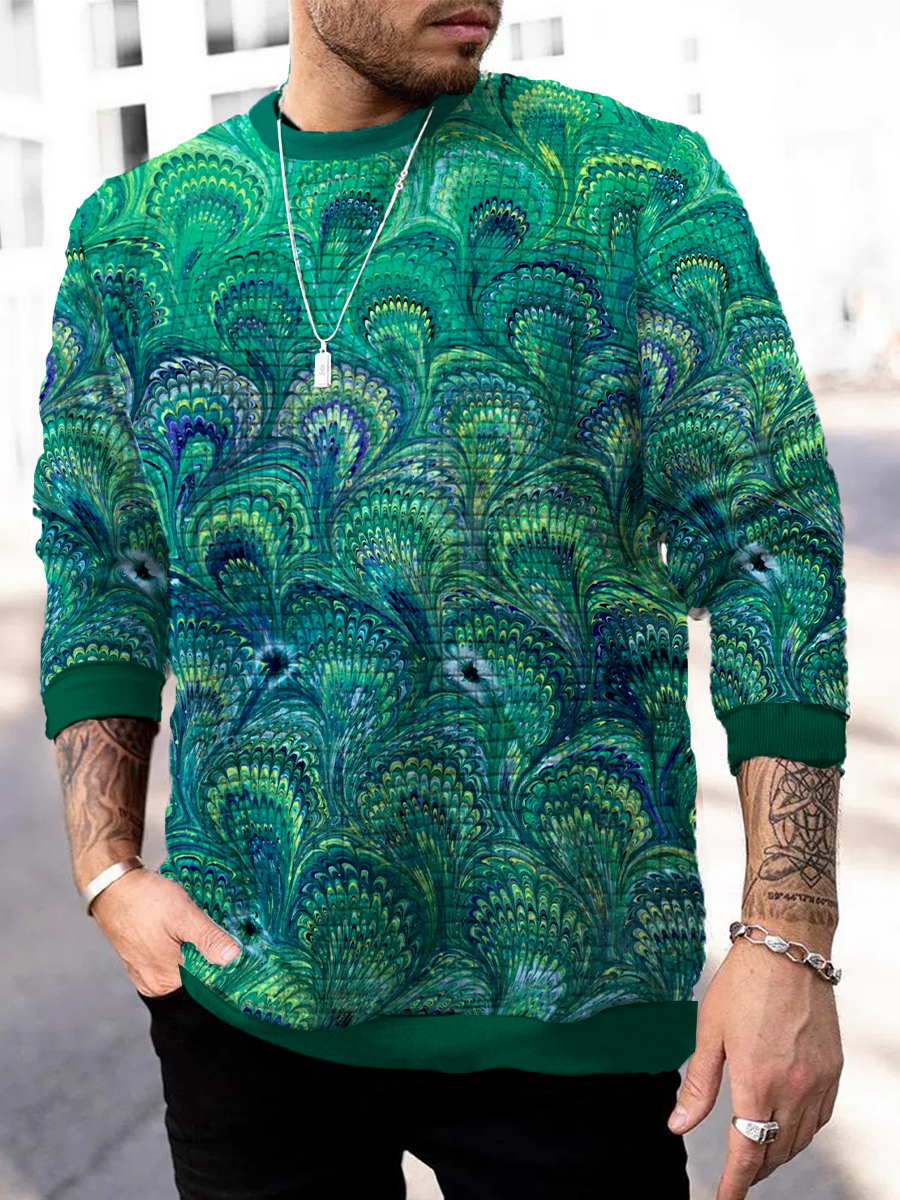 Men's Square Pattern Sweatshirt Quilting Pattern Print Long Sleeve Sweatshirt
